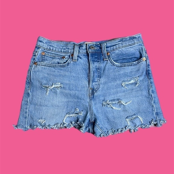 Levi’s High Rise Wedgie Straight Denim Shorts Distressed Light Wash Women’s 27 - Picture 1 of 10
